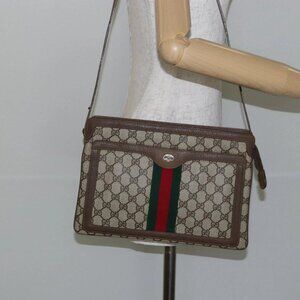 GUCCI GG Supreme Web Sherry Line Bag PVC Beige Gold 14 02 013 Auth 144420